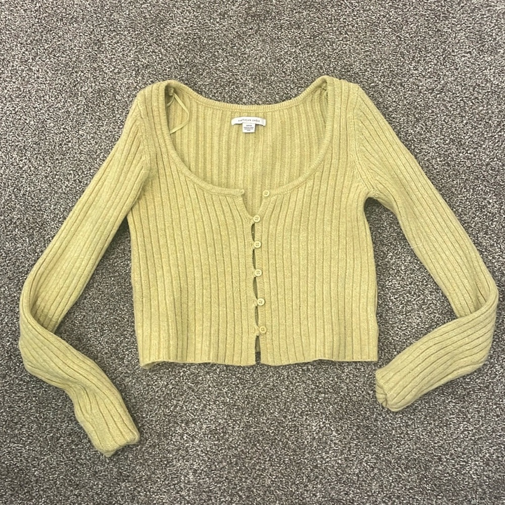 Yellow American Eagle Button Up Sweater